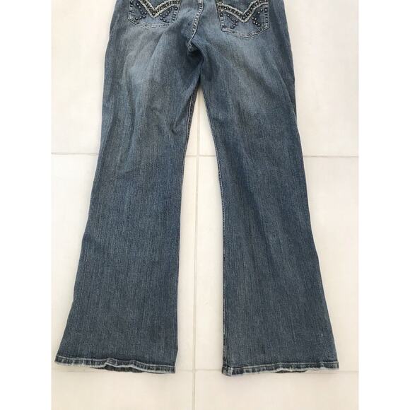 Cache Vintage Denim Jeans Straight Leg Mid Rise Studded Stretch Blue - Picture 10 of 11
